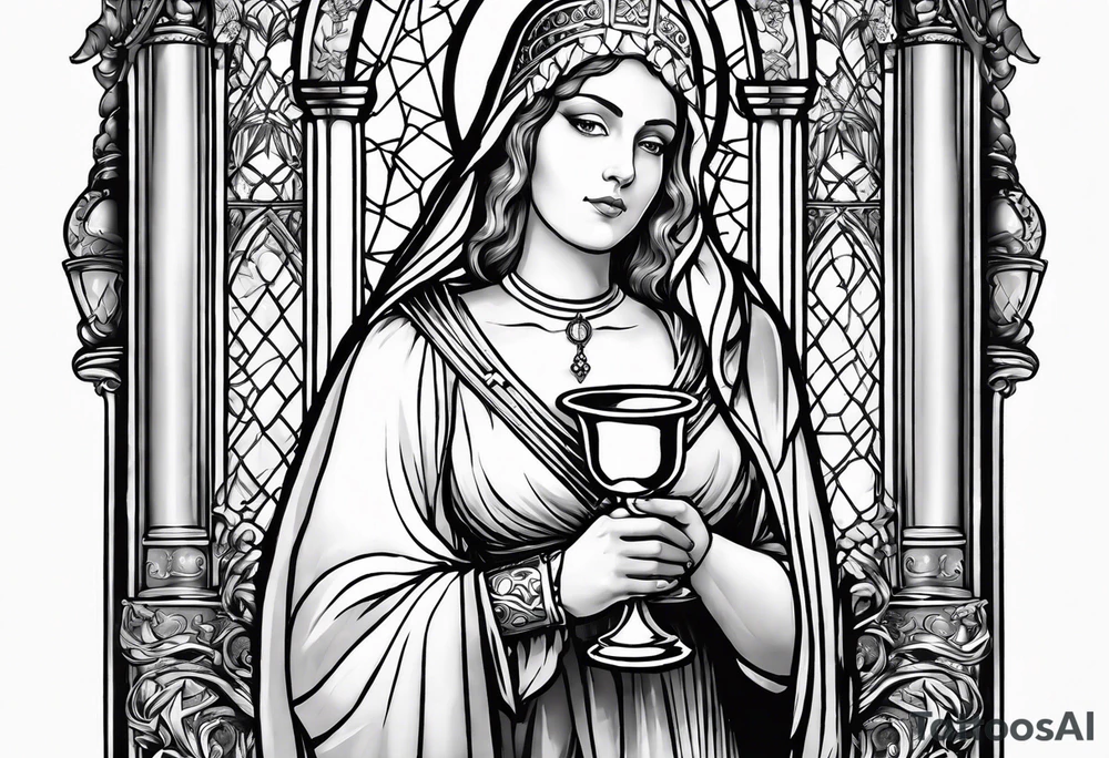 Saint Barbara holding a chalice with a tower beside her tattoo idea