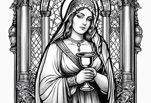 Saint Barbara holding a chalice with a tower beside her tattoo idea