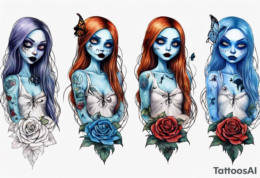 Nightmare before Christmas Sally. With a blue butterfly holding a flower tattoo idea