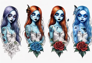 Nightmare before Christmas Sally. With a blue butterfly holding a flower tattoo idea