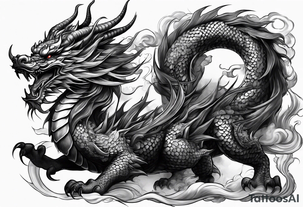 Traditional Japanese Dragon full body and smoke tattoo idea