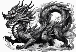 Traditional Japanese Dragon full body and smoke tattoo idea