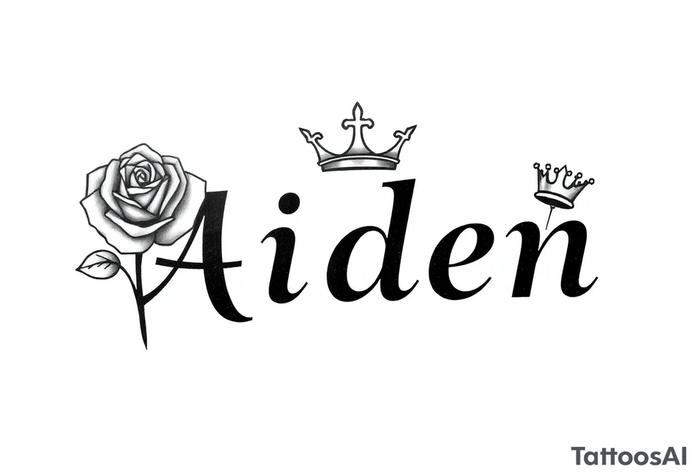 Rose with no stem with a kings crown above it and the name Aiden large Infront of it going to the right 


A rose bud with a kings crown on-top towards the left tattoo idea