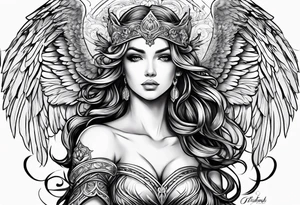 Female angel with sword and beauty dominance tattoo idea