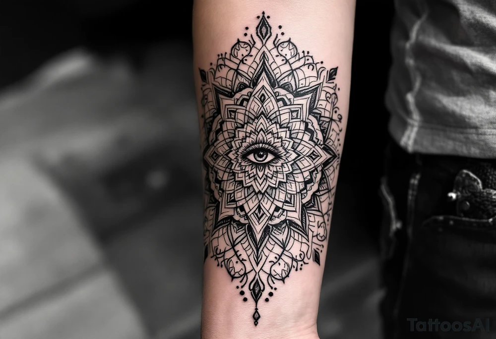 mandala with eye in the middle and Om tattoo idea