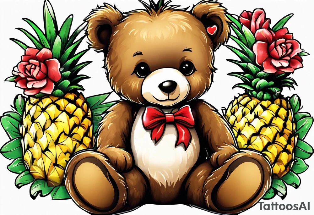 Teddy bear loves pineapple tattoo idea