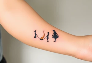 Silhouette of grandmother, mother and daughter passing a flame from oldest to youngest with the flame growing as it goes. tattoo idea