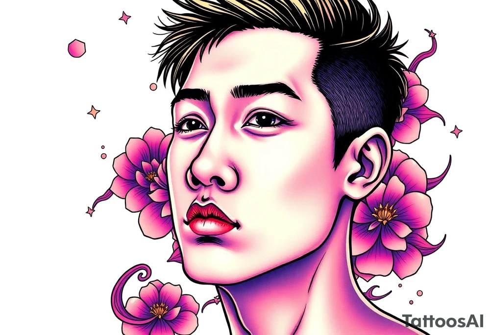 Handsome Asian young guy is under the spell tattoo idea