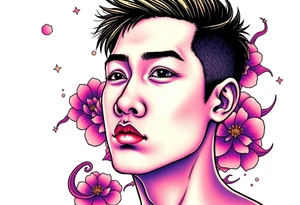 Handsome Asian young guy is under the spell tattoo idea