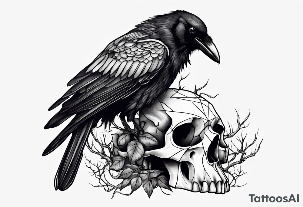 A crow on a ent skull tattoo idea
