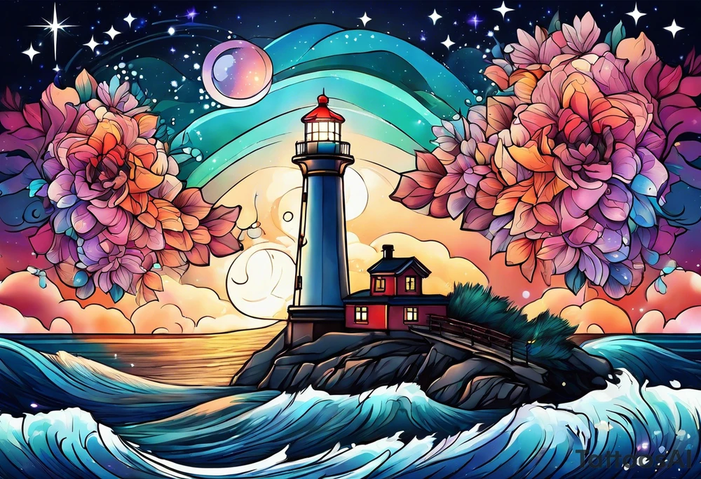 Flowers 
Galaxy
Ocean
Stars 
Lighthouse tattoo idea