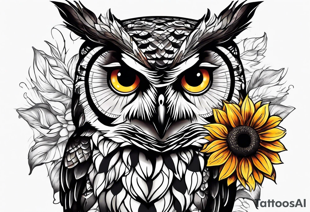 Owl and sunflower sleeve tattoo idea