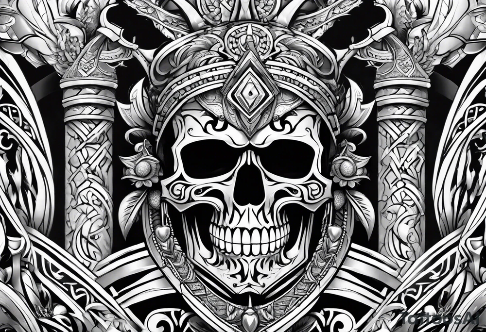 Armor, tribal, skulls tattoo idea