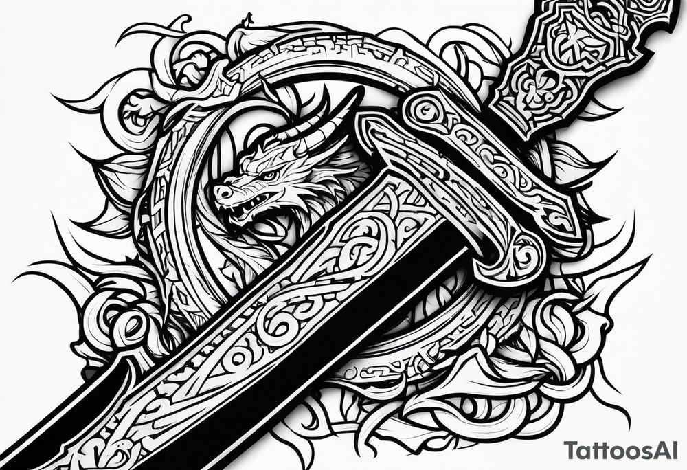 Valhalla  dragon sword ruins tattoo idea
