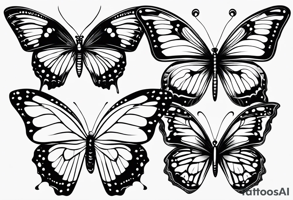 3 fine line butterflies in different positions tattoo idea