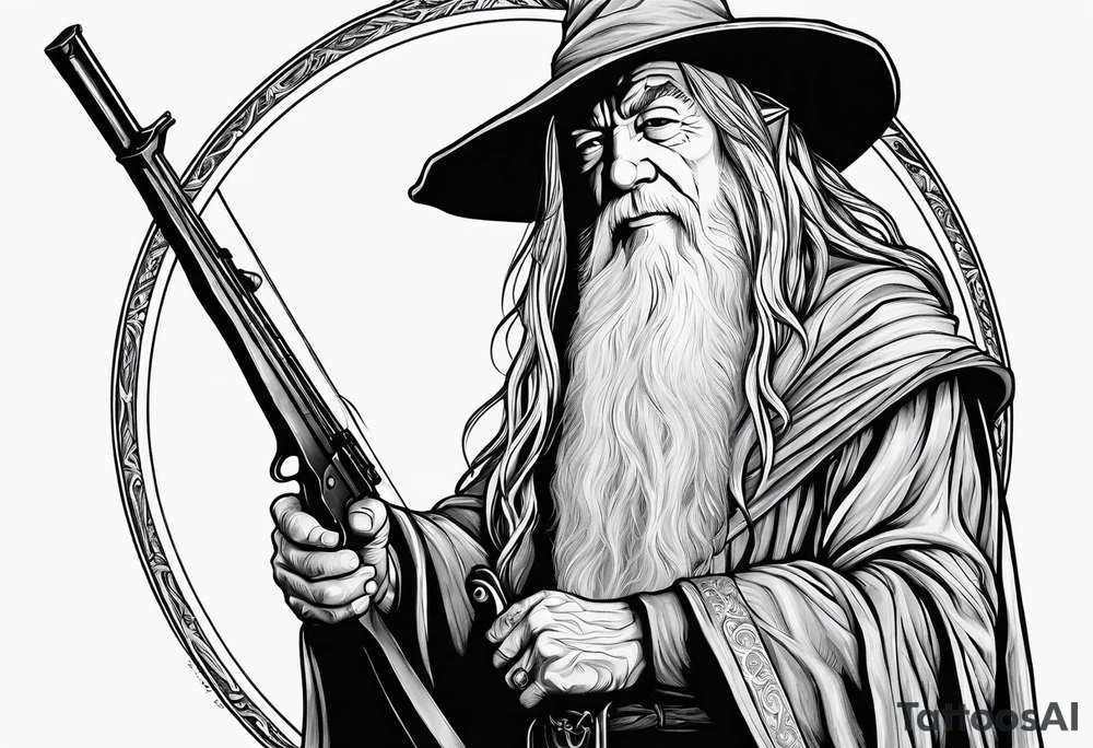Gandalf holding a rifle tattoo idea