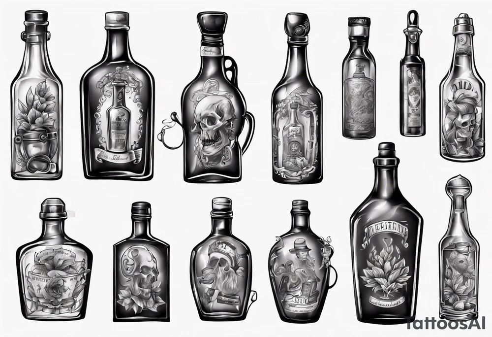 Old alcohol bottles tattoo idea