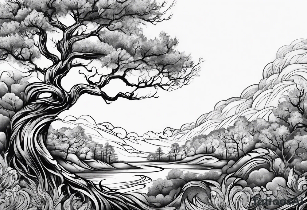 Dead tree arm sleeve tattoo idea