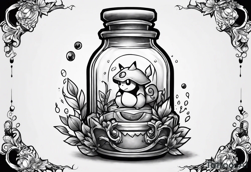 Pokemon in a potion bottle tattoo idea