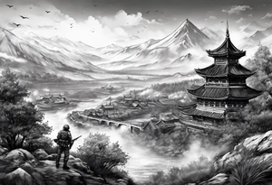 Battlefield scenery buildings battle war fighting tattoo idea