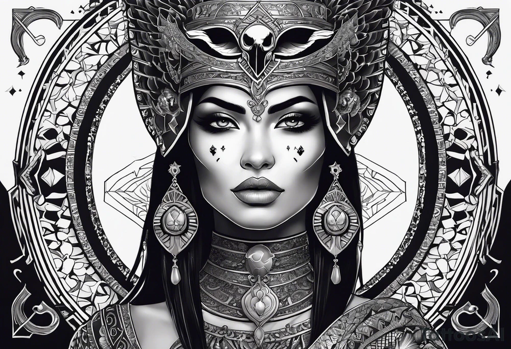 kali ma, alien goddess, valkrye, pirate, divine feminine, zenza resonance, pachamama, lotus azul, blank panther, eagle, skull, 5D, nueva gaya, dna 12 tattoo idea