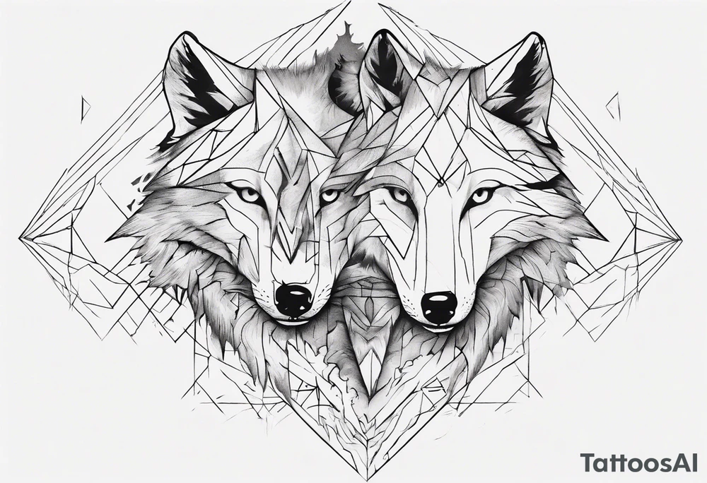 Wolf's face with geometric patterns flowing from it along with impressions of trees, a forest. It should be shaped to fit on a forearm tattoo idea