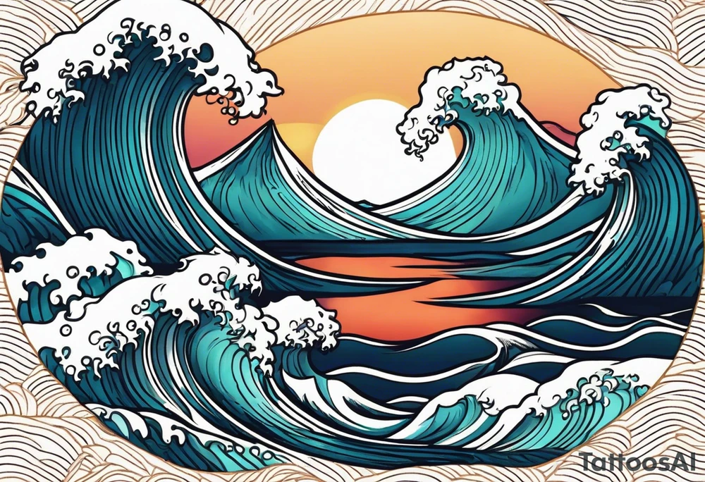 waves in ocean simple with in circle with sun
vintage design tattoo idea