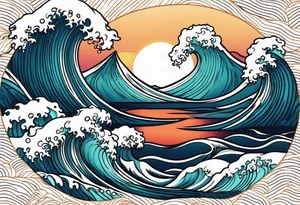 waves in ocean simple with in circle with sun
vintage design tattoo idea