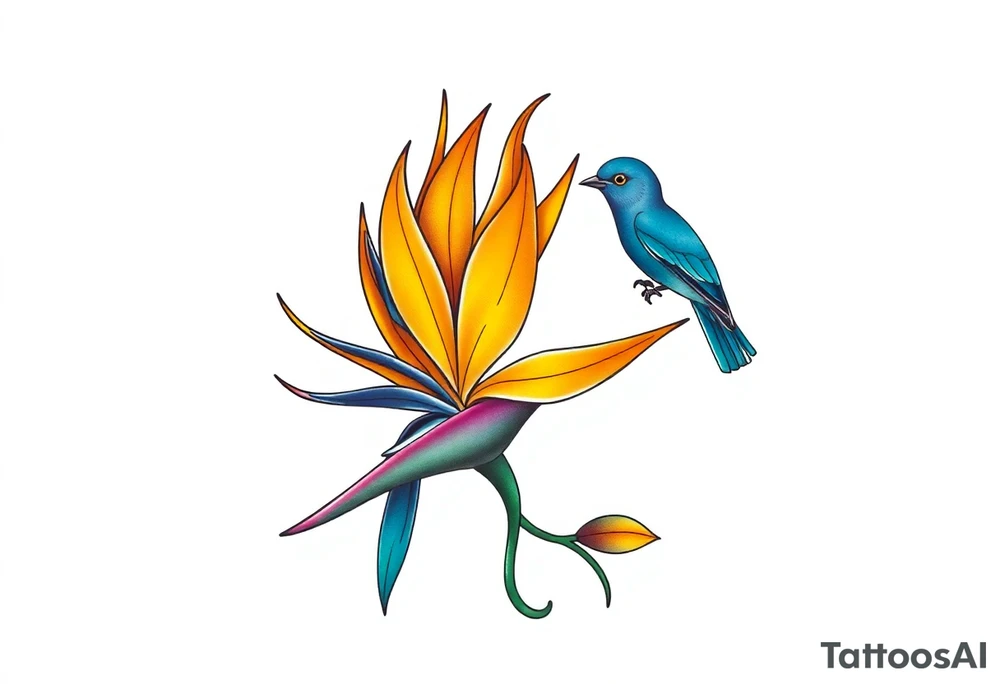 Bird of paradise flower with blue bird tattoo idea