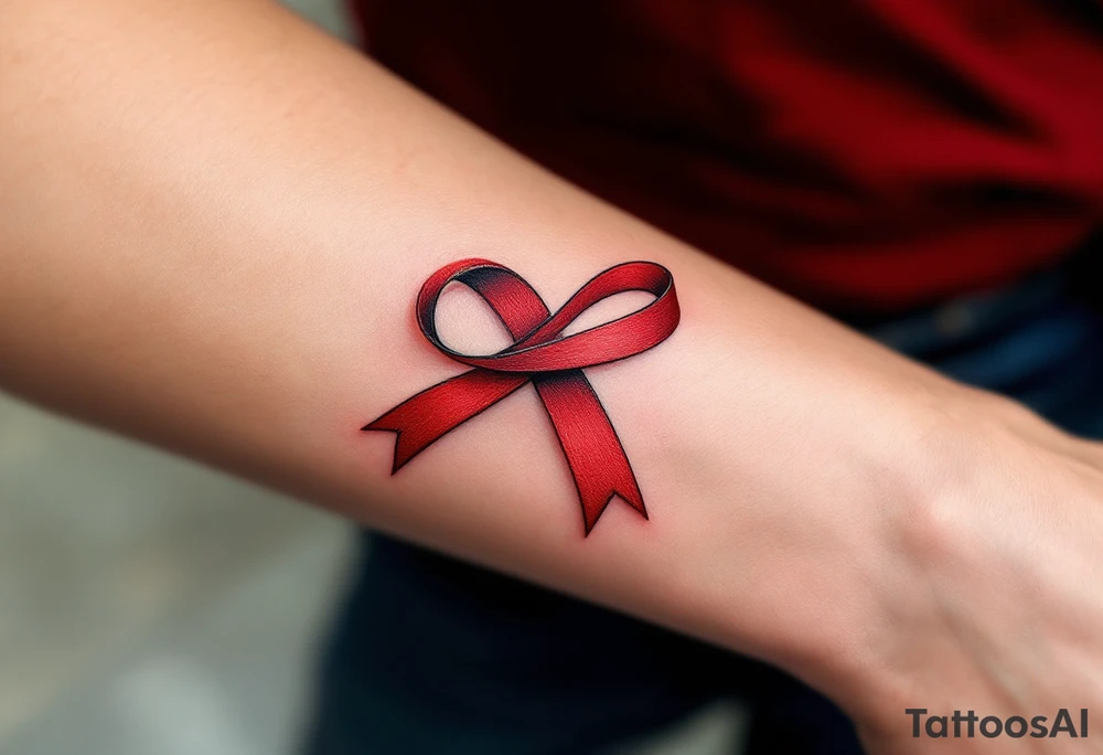 A red ribbon twisted into the shape of an infinity, with subtle shading to create a fabric-like texture, symbolizing passion. tattoo idea