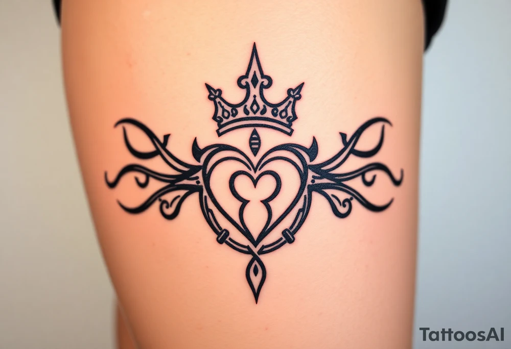 Powerful, crown, queen, broken heart, barb wire tattoo idea