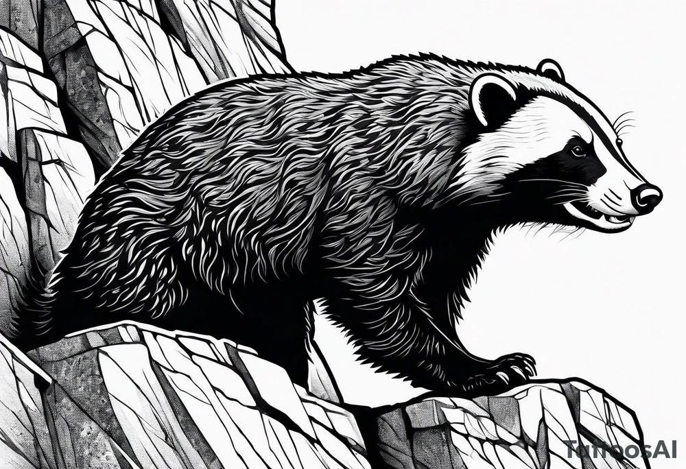 honey badger climbing up steep wall tattoo idea