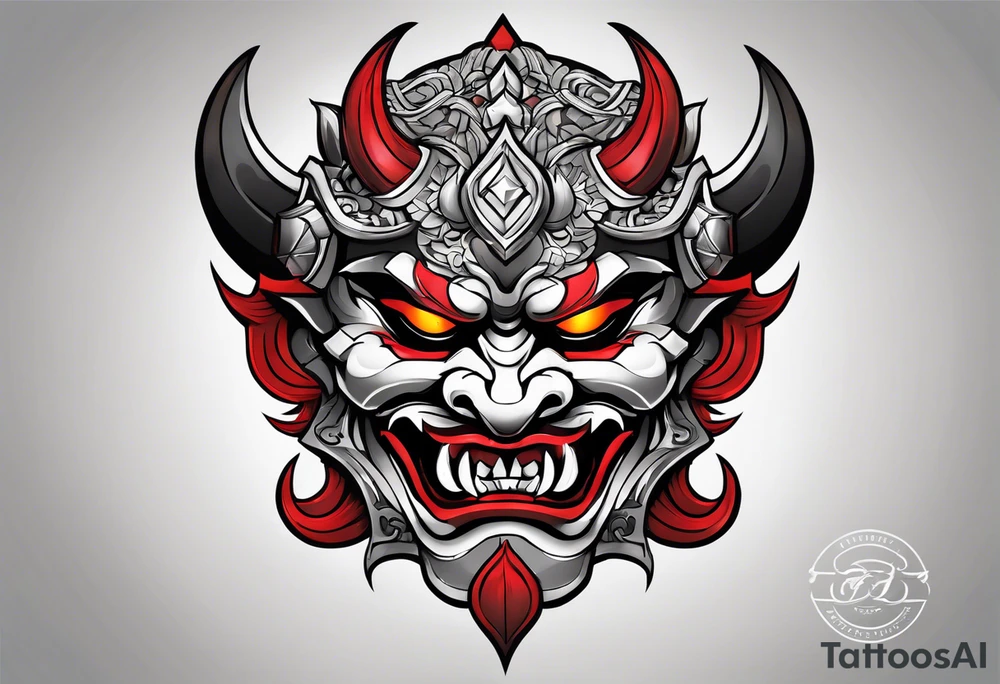 Protection against evil Oni mask tattoo idea