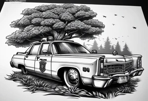 tree growing through police car tattoo idea