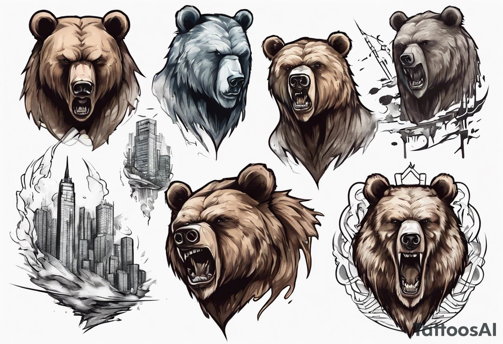 Serious bear coming up behind a city tattoo idea