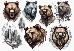 Serious bear coming up behind a city tattoo idea