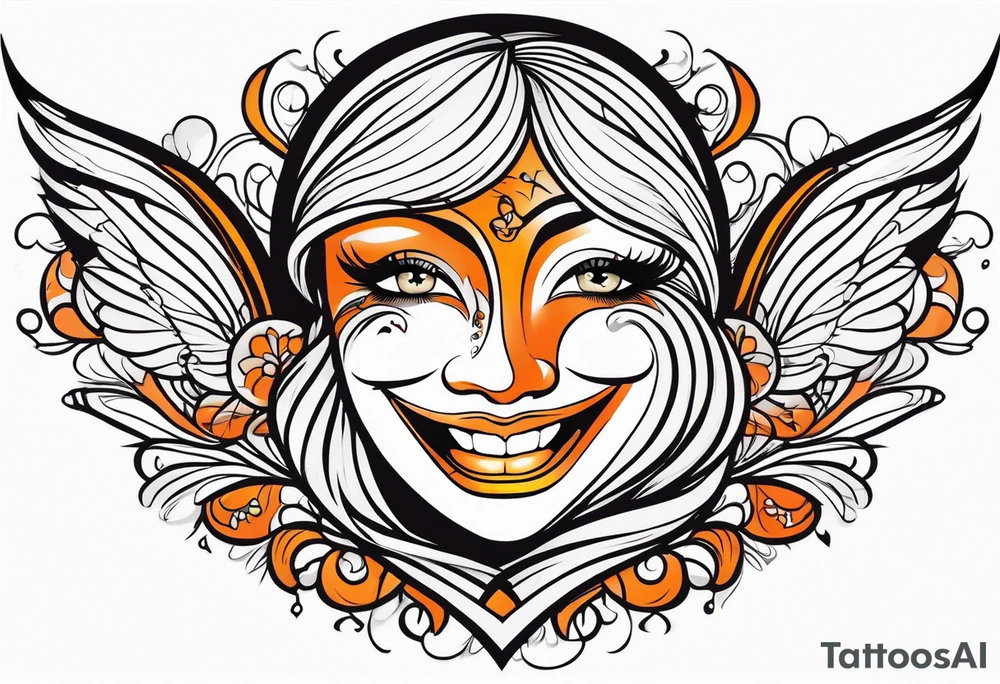 Angel masquerade face laughing that is black and orange tattoo idea