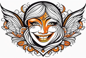 Angel masquerade face laughing that is black and orange tattoo idea