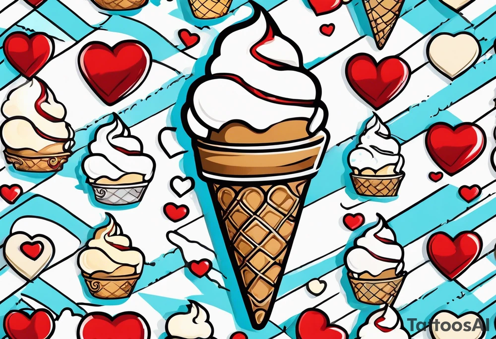 ice cream cone with one red heart tattoo idea