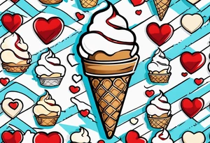 ice cream cone with one red heart tattoo idea