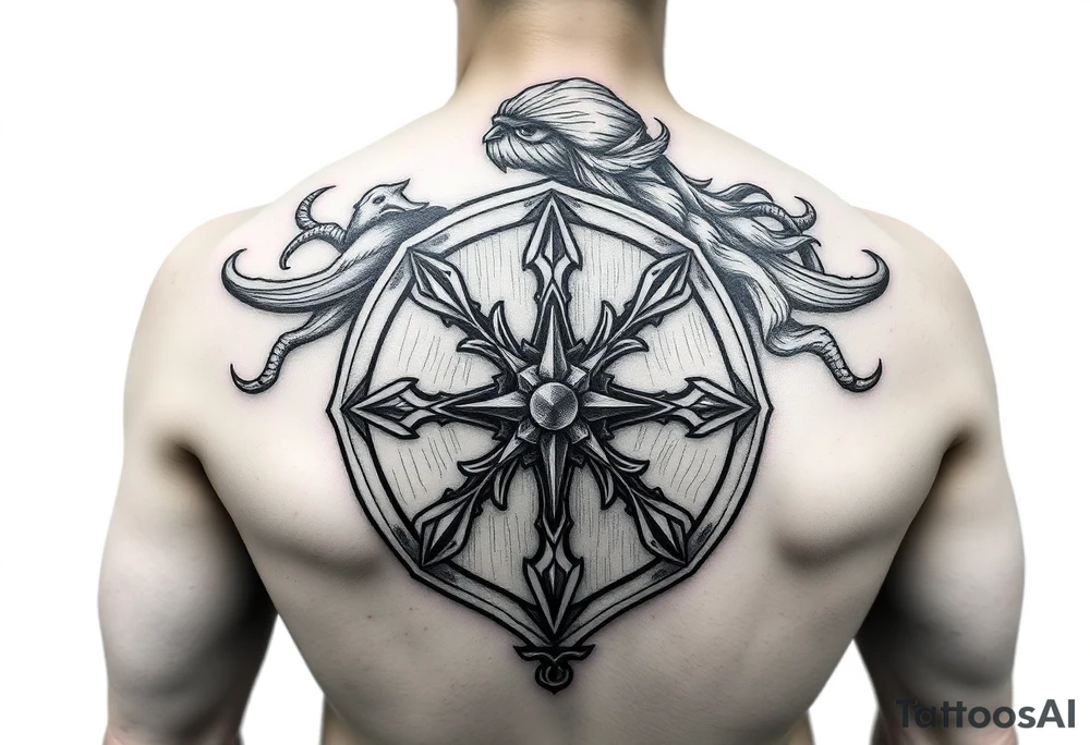Viking Shield maiden, black work, intricate lines, realistic tattoo idea Viking Shield maiden, black work, intricate lines, realistic tattoo idea