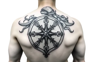 Viking Shield maiden, black work, intricate lines, realistic tattoo idea