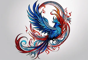 Blue and red Phoenix in a Celtic knot with flames tattoo idea