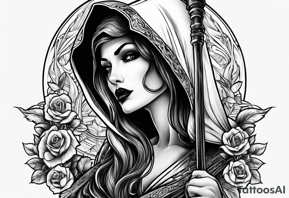 grim reaper pinup tattoo idea