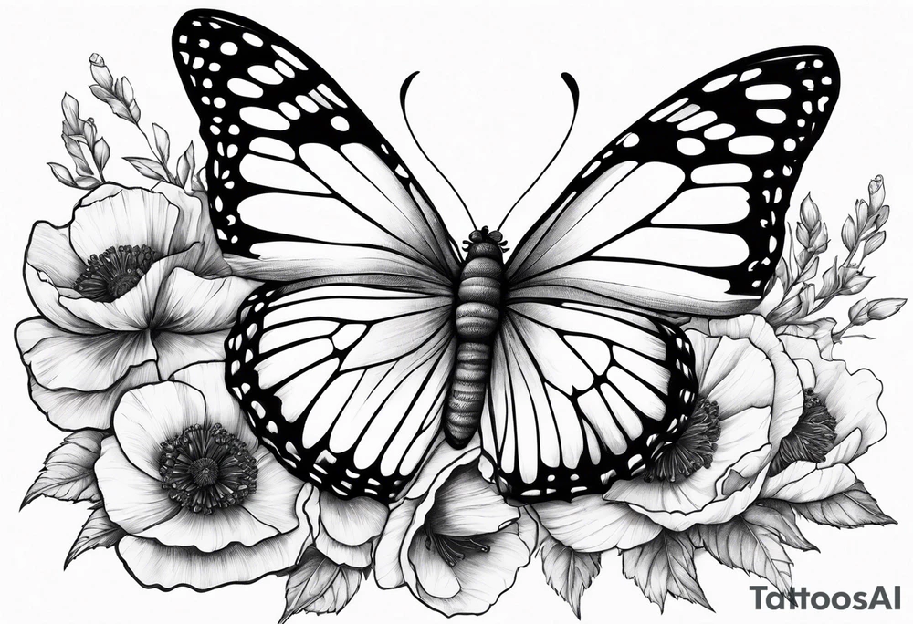 Butterfly with poppies INSIDE the top part of the wings tattoo idea