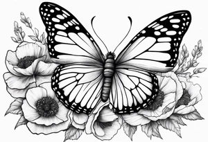 Butterfly with poppies INSIDE the top part of the wings tattoo idea