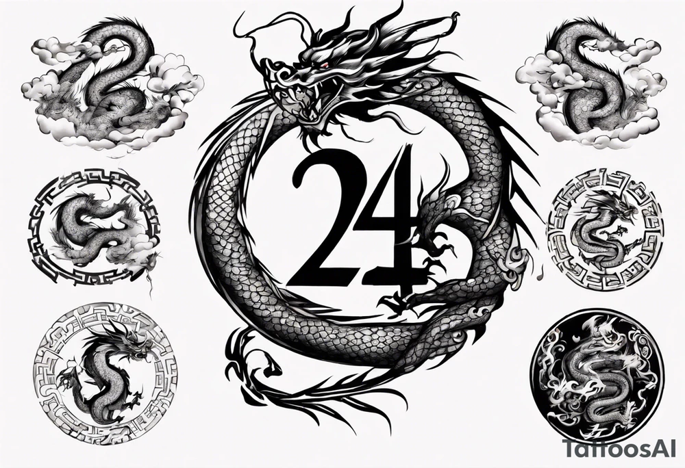 Number 24 with a Chinese dragon around it tattoo idea