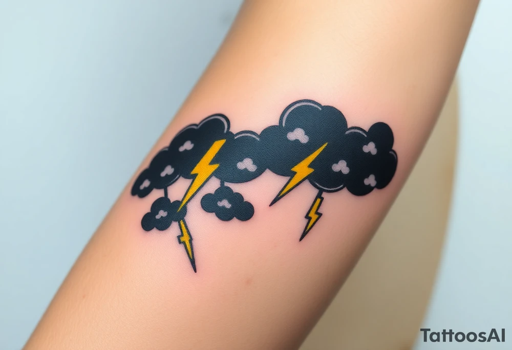Black dark storm clouds with yellow lightning bolts tattoo idea