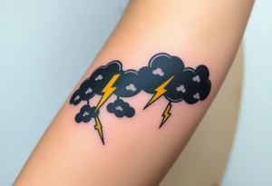 Black dark storm clouds with yellow lightning bolts tattoo idea