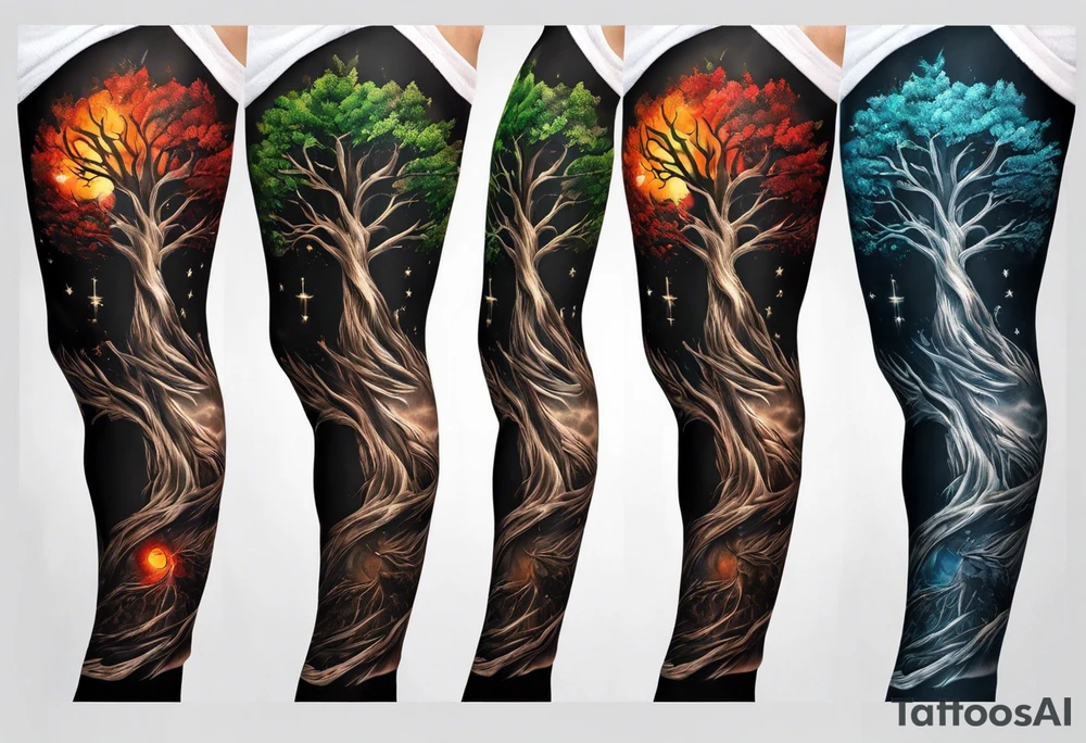 A religious forearm tattoo portraying a tree progressing from death to life tattoo idea